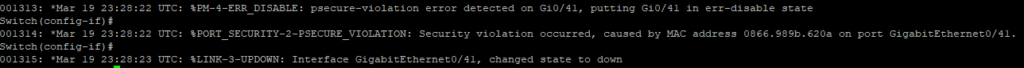 Port Security Shutdown Violation