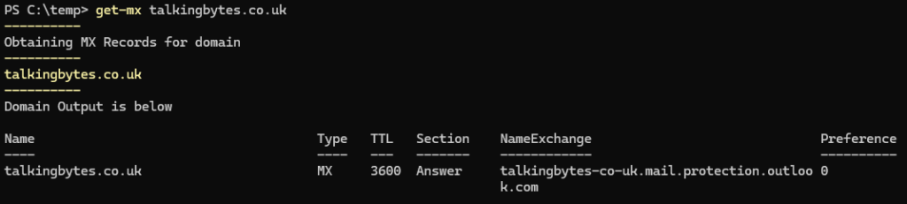Get-MX Command Example