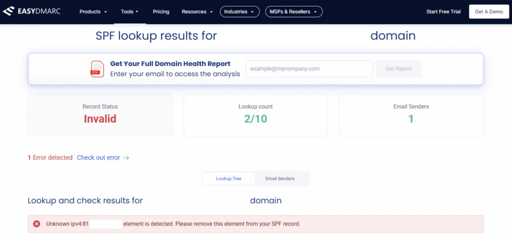 EasyDmarc Unknown Element