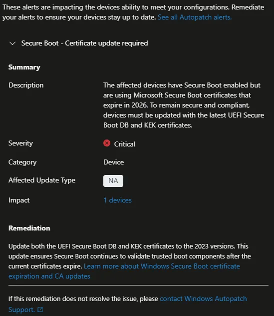 Secure Boot Update Required Details