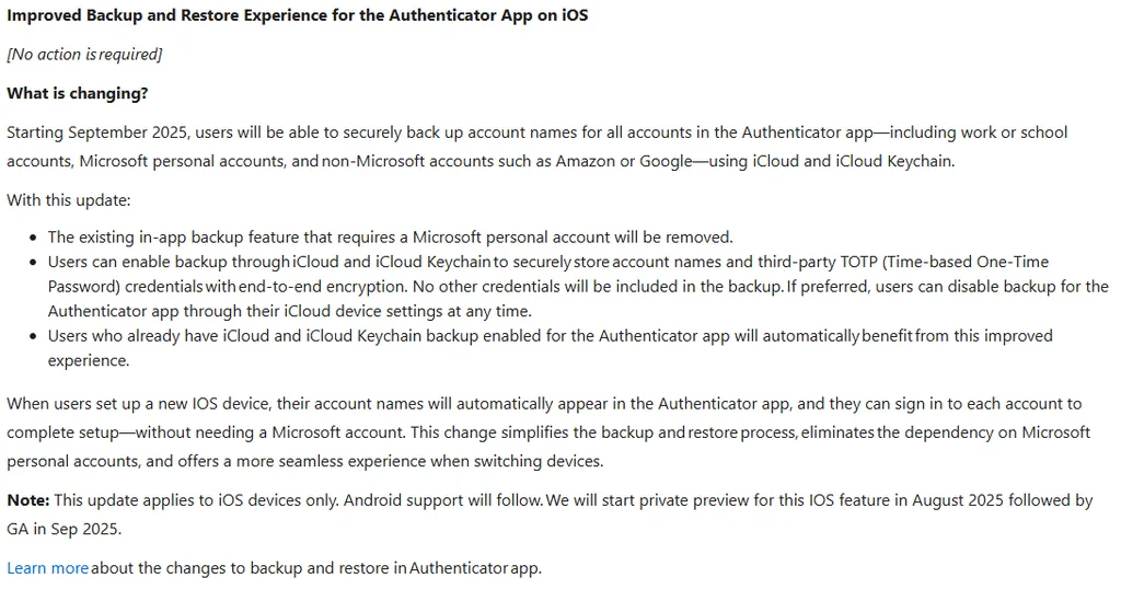Microsoft Authenticator App on IOS Change